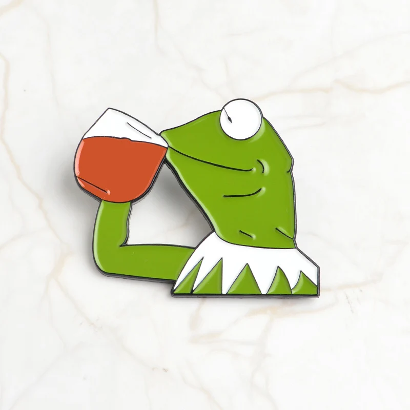 Горячее предложение! Распродажа! Kermit мультфильм брошь с животными милый зеленый сад лягушонок Пепе эмаль значок брошь пальто рубашка нагрудная пряжка-значок подарок для детей друзей - Окраска металла: Drinking