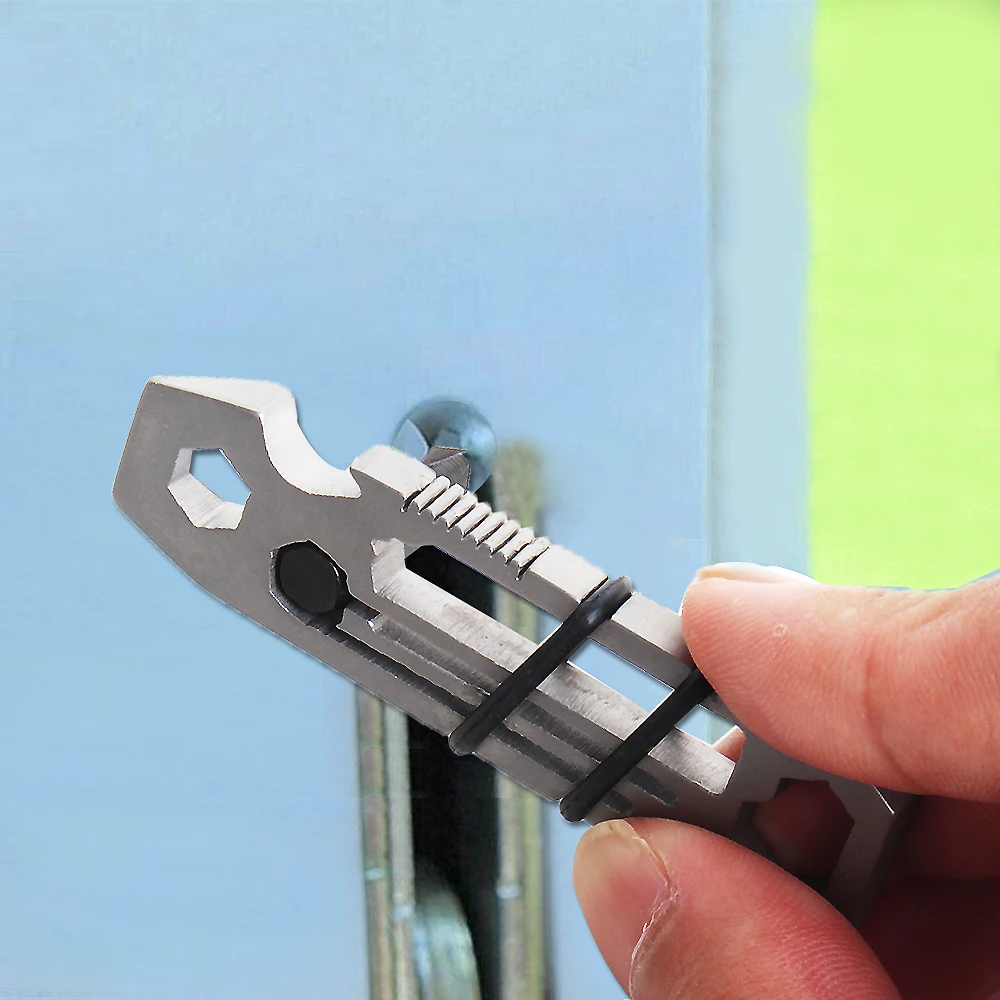 

6 In 1 Portable Tiny Ratcheting Multi Function Tool Stainless Steel Keychain Bottle Opener Key Ring Hex Imperial Ruler Bands 25