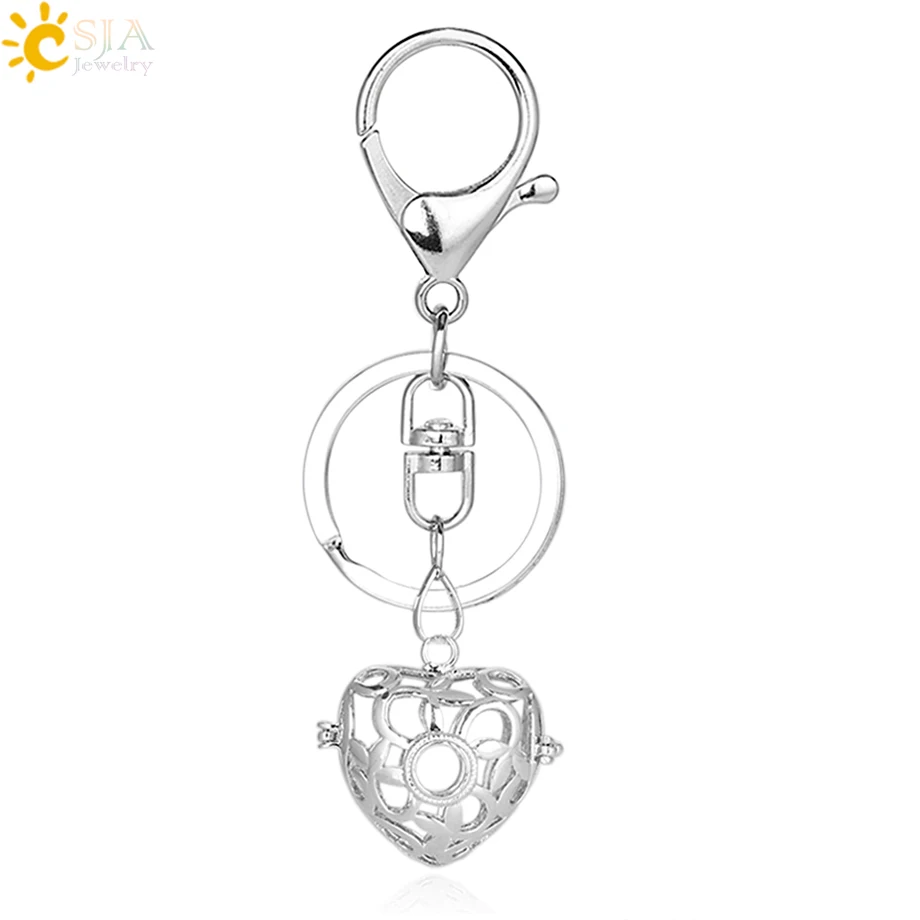 

CSJA High Quality Metal Car Keychains Key Rings Holder Keyfob Love Heart Cage Pendant 3D Cute Christmas Gifts for Boyfriend E838