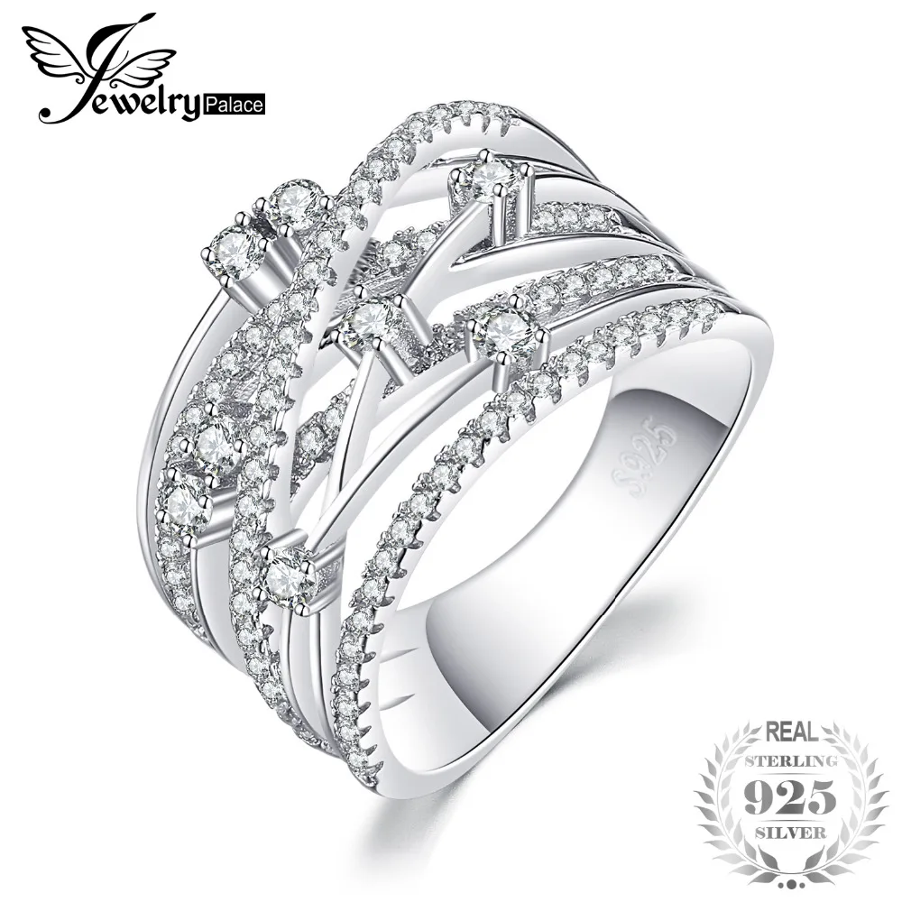 

JewelryPalace Luxurious Round Wide Band Cocktail Ring For Women Genuine 925 Sterling Silver Wedding Jewelry Gift