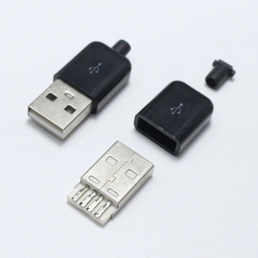 100 комплекты Тип A входящий штекер USB 4-контактный разъем с белым черным Пластик покрытия сварочная Тип 3 в 1 DIY Вилки для OD3.0 кабель