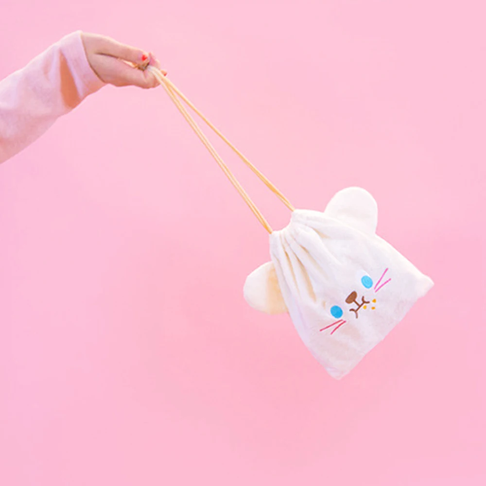 Women Travel Bags Menstruation Pocket Wrap Pack Sanitary Pouch Cosmetic Cases Cute Cup Sleeve Flannel Lovely Drawstring Bags