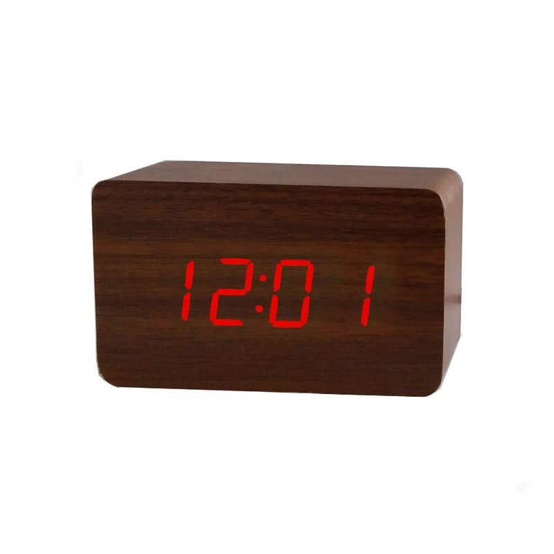 Mrosaa многофункциональный деревянный светодиодный цифровой будильник Температура повтора настольные часы современное время Управление звуками Современные часы - Цвет: Brown-Red