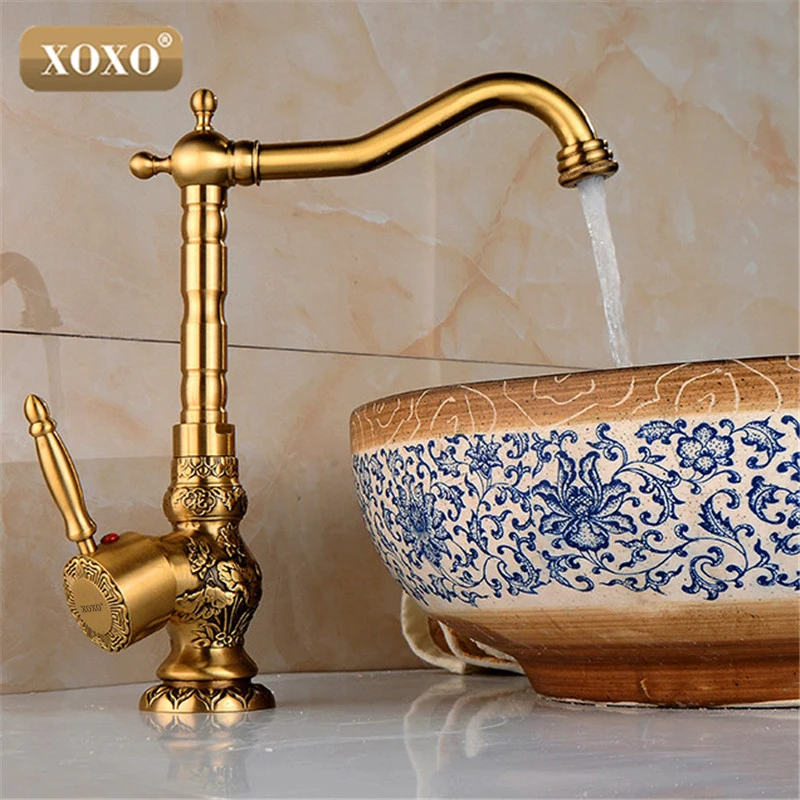 Kaufen XOXOHigh qualität Retro Vintage Antike Messing Bad Waschbecken Becken Wasserhahn Mischbatterie kalt heißer wasser 50031B 1