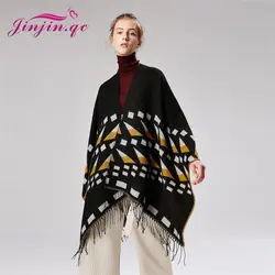 Jinjin. QC геометрический пончо и Накидки Echarpe Femme 2018 модные женские туфли шарфы и шали Прямая доставка