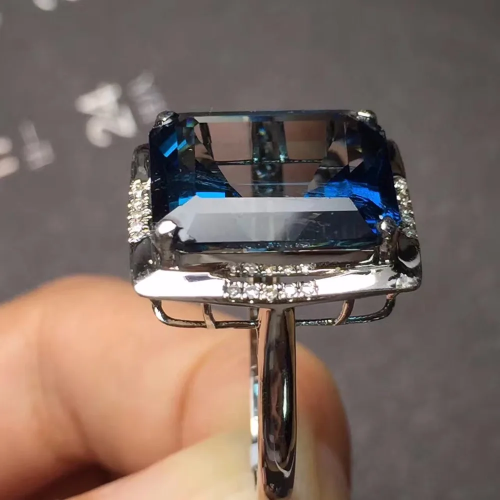 Ювелирные изделия Настоящее 18K Белое Золото AU750 100% натуральный Лондон Голубой