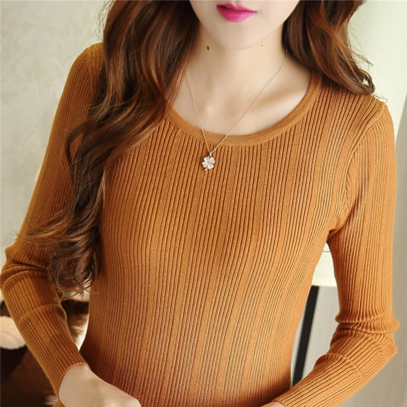 Korean Spring Autumn Women Knitted Pullovers O Neck Long Sleeve Solid Slim Streetwear Elsatic Maglioni Donna Sueter Mujer