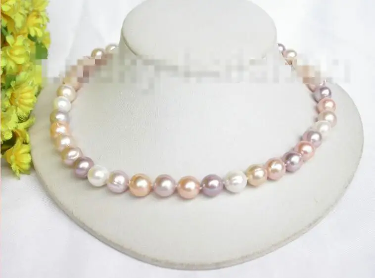 

Hot sale new Style >>>>>Luster 11mm 17" round white pink purple freshwater pearls necklace 14K j7500