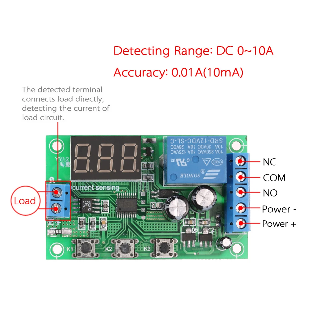 12 В 0-10A постоянного тока модуль обнаружения тока обнаружения задержки реле управления
