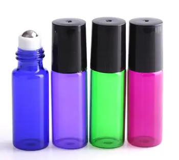 

100pcs/lot 5ml Roll on Glass Bottle with Metal Ball for Perfume Essential Oil Roller Bottle