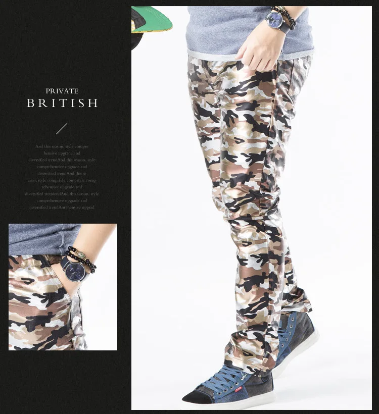 2017 Hip Hop Mens Gold/Silver/Camo Leather Pants Faux Leather Pu