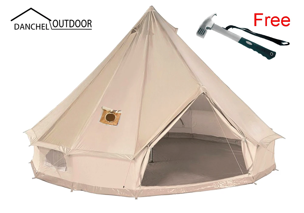 

DANCHEL OUTDOOR Waterproof Mildew-proof Canvas Bell Tent with two stove jackets (top and wall) with top chimney wall rolled up