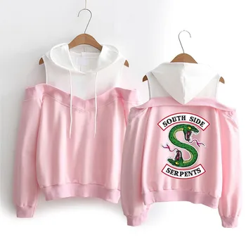 

Riverdale South Side Serpents Hoodie Southside Serpents Women Sweatshirt Long Sleeve Hooded Clothes Off-Shoulder harajuku