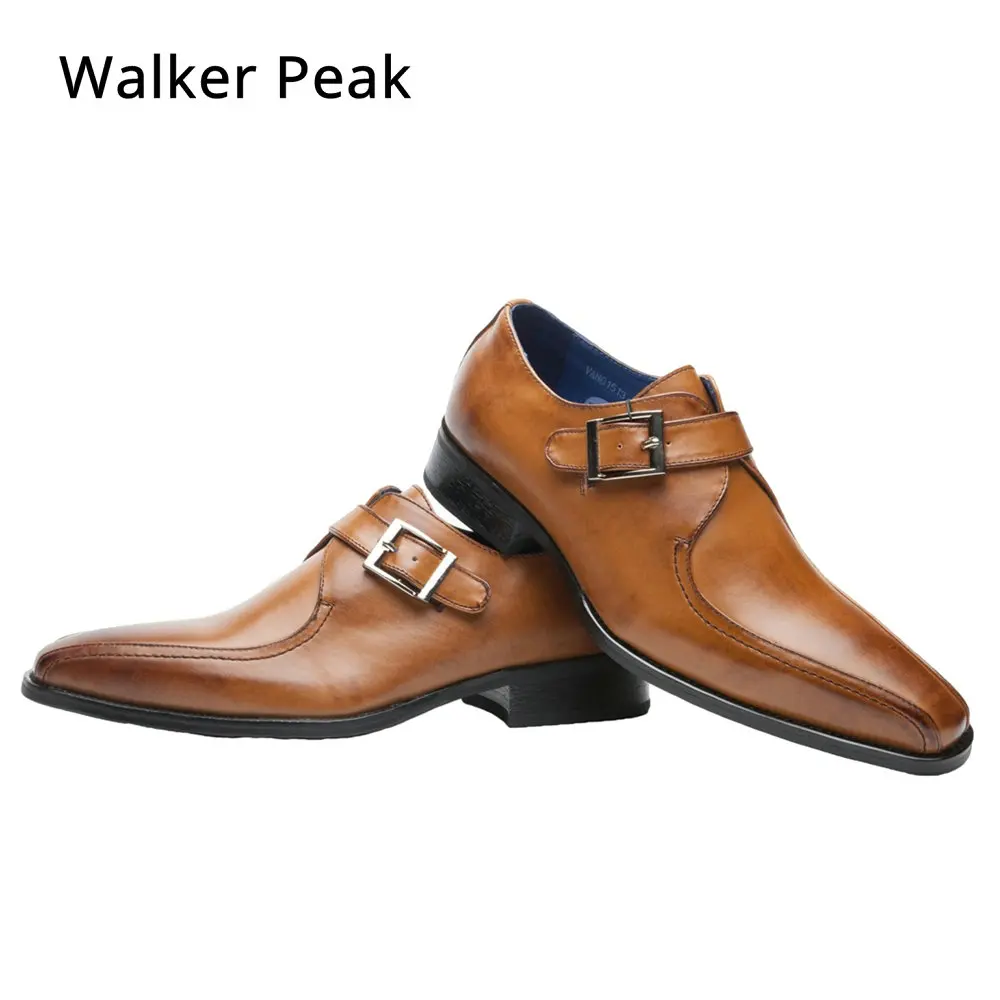 Men Business Dress Shoes Fashion Slip On Flats Genuine Leather Formal Office Loafers Party Wedding Oxfords Shoes Male WalkerPeak - Цвет: Brown formal shoes