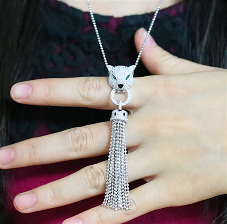

CZ AAA quality fashion sweater chain long necklace leopard micro popular jewerly