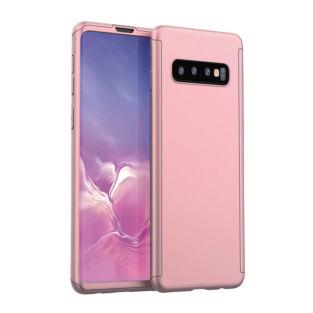 Rose gold Защита экрана+ 360 чехол для samsung Galaxy S9 S10 Plus S10E Гибридный противоударный чехол-бампер для samsung S8 S7 Edge - Цвет: Rose gold