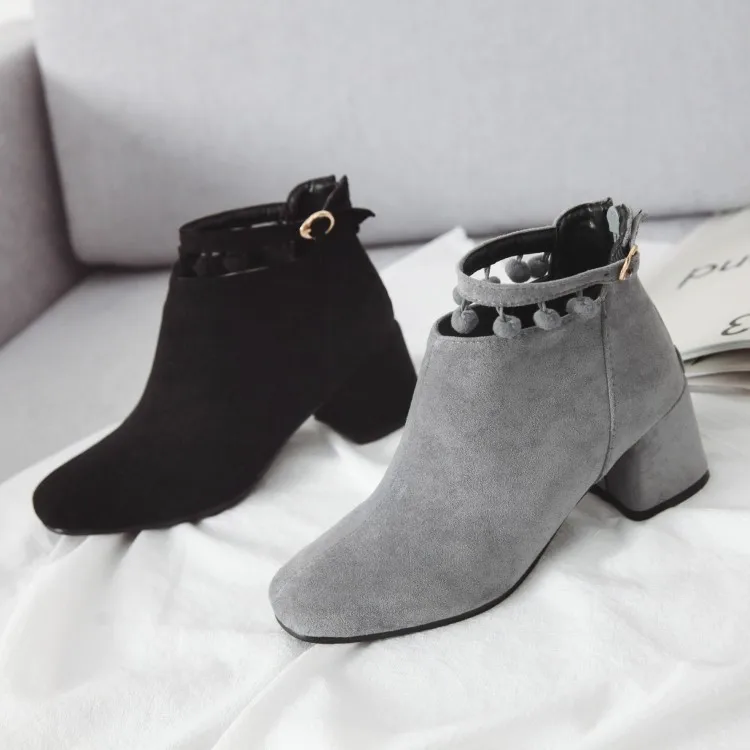 

Big Size 9 10 11 12 boots women shoes ankle boots for women ladies boots shoes woman winter Solid color round head side zipper