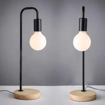 

Nordic retro table lamp bedroom bedside office lighting personality creative concise eye protection bulb wood decorative lamp