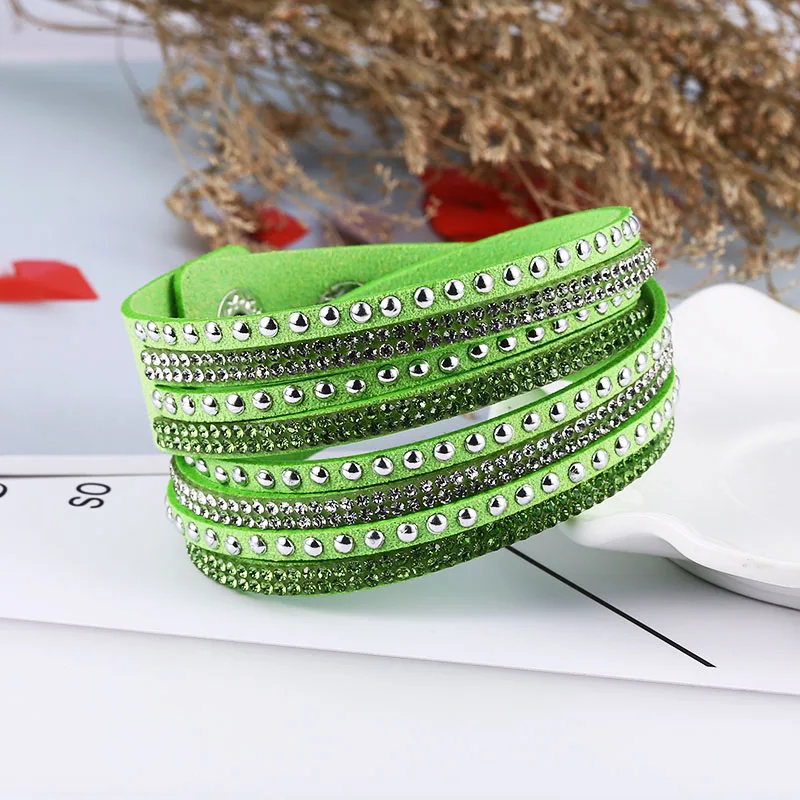 Cyan Bracelet HOCOLE модные Очаровательные кожаные браслеты со стразами для женщин обёрточная бумага Многослойные Стразы браслет Женская мода ювелирные изделия свадебный подарок - Окраска металла: Cyan Bracelet
