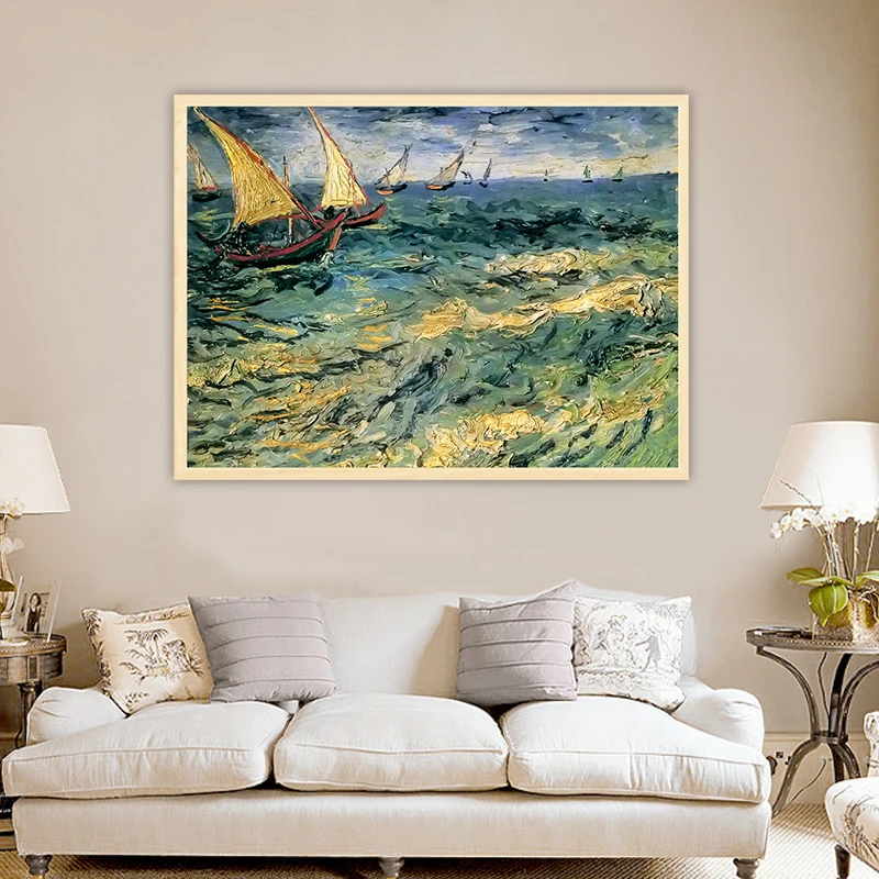 

Van Gog fishing boats at sea diy painting by numbers art paint decorative landscape adult Impressionist acrylic paint on canvas
