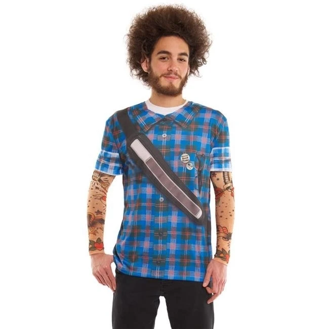 Faux Real Shirt F130695-M Mens Hipster Plaid with Tattoo Sleeves Royal - Medium