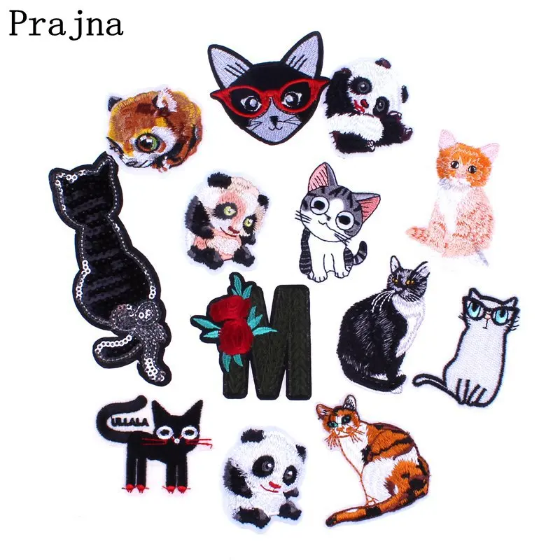 

Prajna Fashion Cute Patches Sequin Black Cat Panda Iron On Patches Sew Embroidery Patch Decor For Winter Clothing Jeans Tops DIY