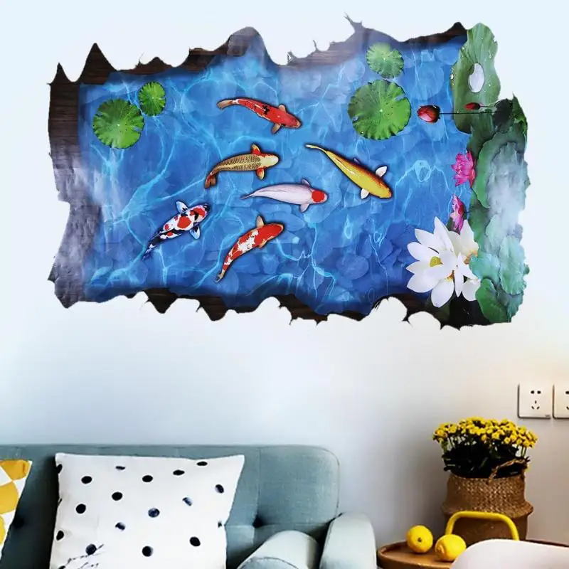 Carp Lotus Pond 3D DIY Thicken Waterproof PVC Self Adhesive Wall