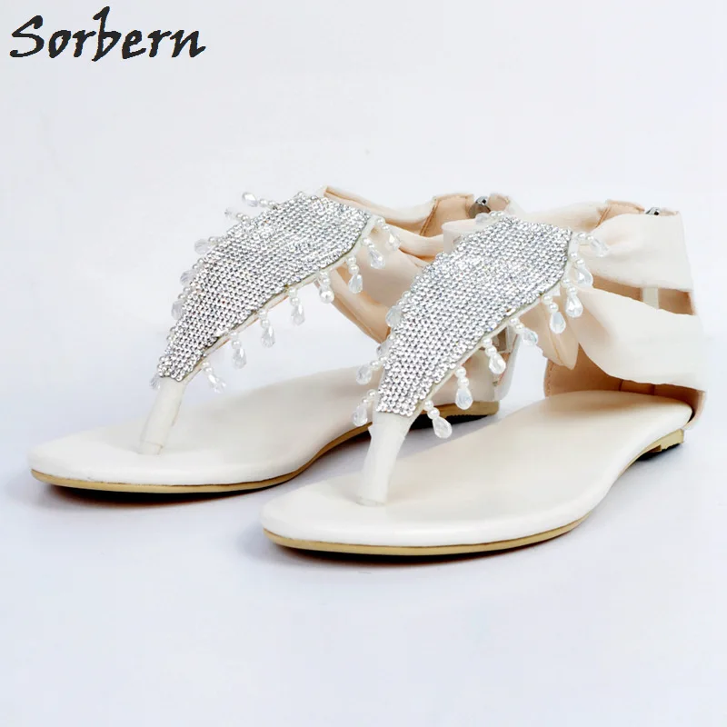 

Sorbern Women Sandals Ivory Plus Size Ladies Party Shoes Sandals Crystal Rhinestone Zipper Sandalias Mujer 2017 New Arrive Sexy