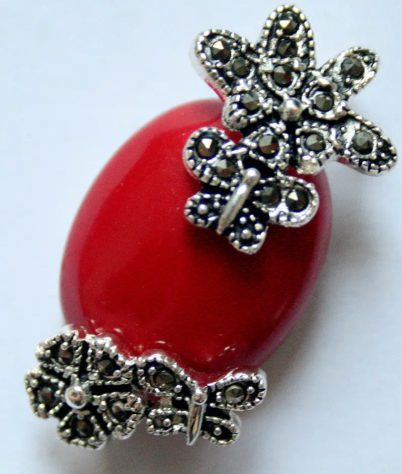 Скульптура из маркассита Mode rouge laque 925 bague en argent Sterling (#7 10) boucles d'oreilles et ensembles de bijoux