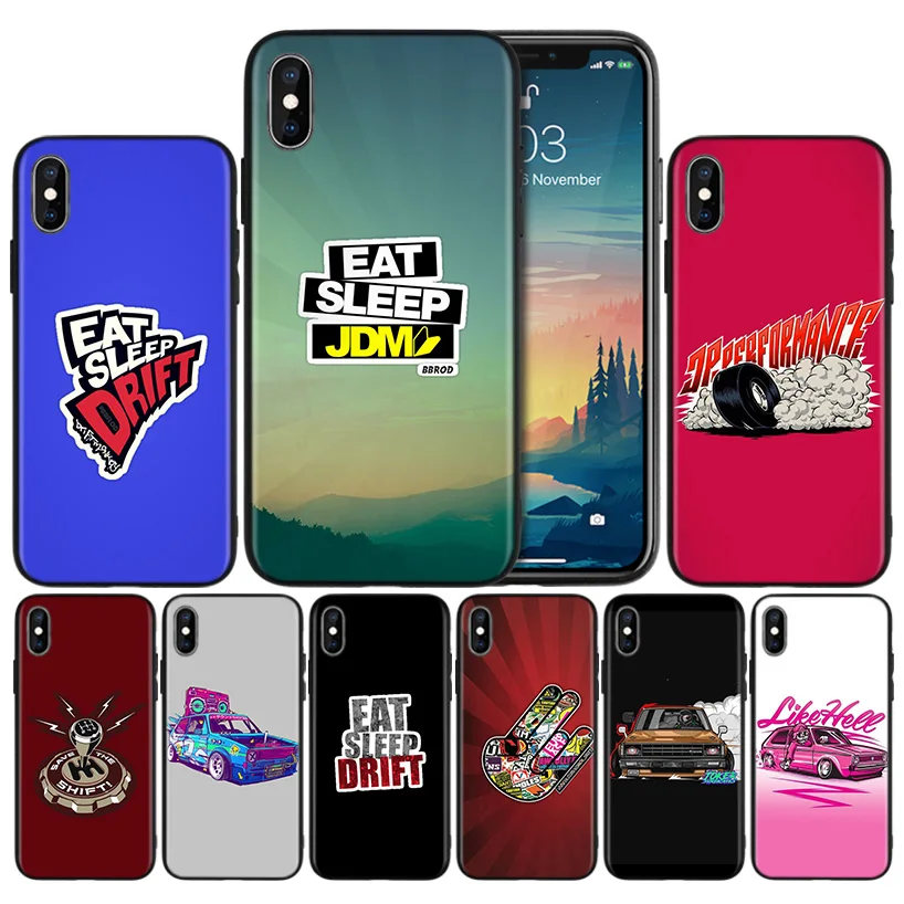 

Eat sleap jdm drift Soft Black Silicone Case Cover for iPhone 7 8 XS Max XR X 6 6S 5 5C 5S SE Plus Back Protective