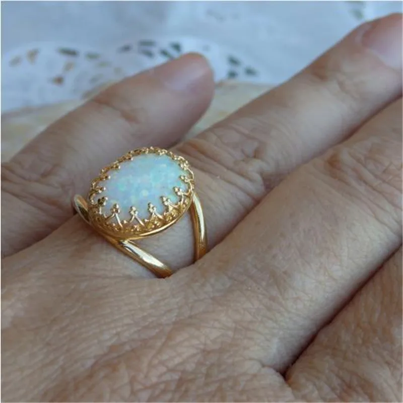 

Fashion oval Fire Opal Ring Wedding Lady Gold Rings for Women Jewelry Valentine's Day Gift sz 6 7 8 9 10 Y-30