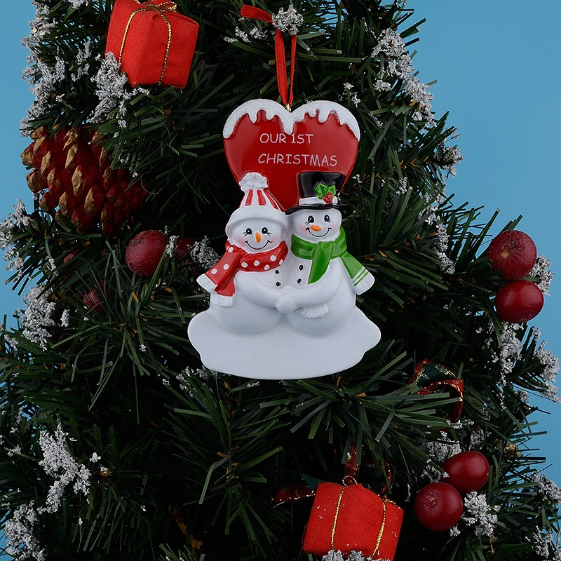 our first christmas couple snowman resin glossy hang personalized