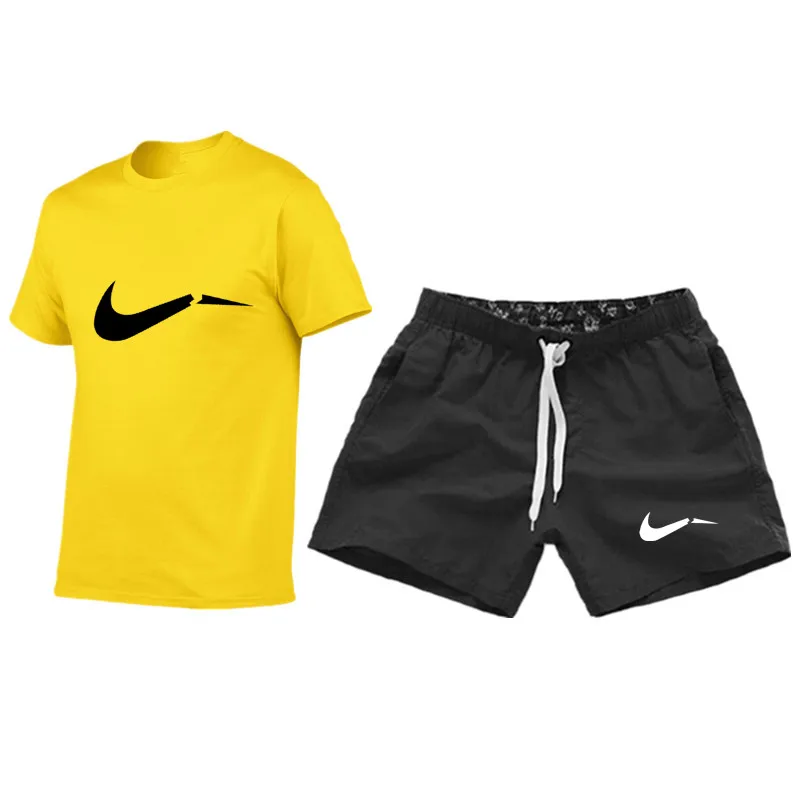 

New 2019 Men's Sets T Shirts+shorts men Fashion clothing Two piece tracksuit Quality Casual Tshirts Gyms Workout Fitness Sets