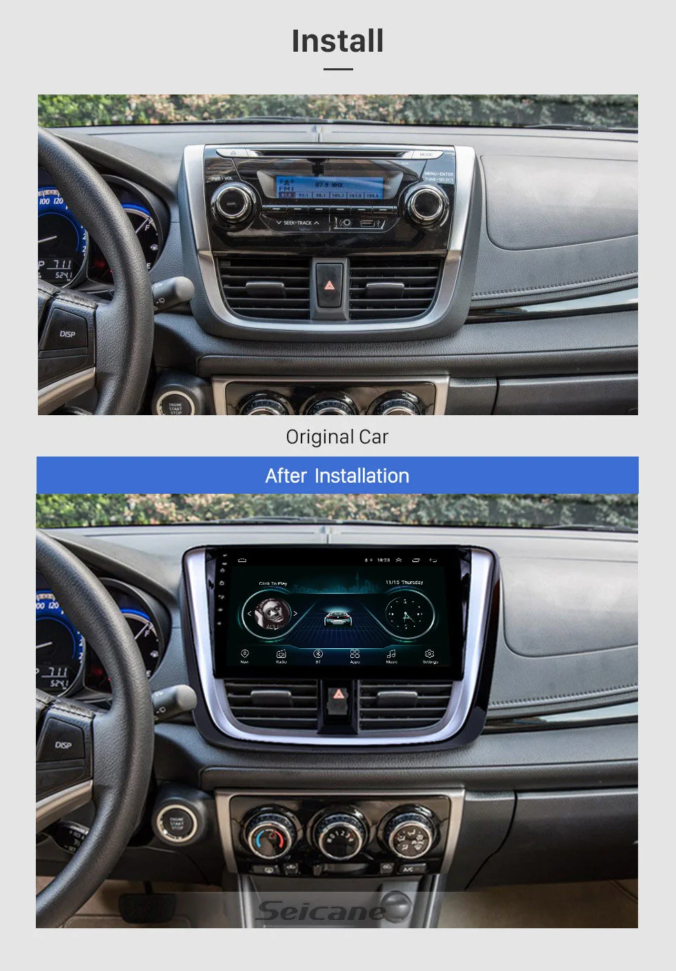 Clearance Seicane Android 8.1 10.1 inch For 2014 2015 2016 2017 TOYOTA VIOS Yaris Head Unit GPS Car Radio Support DVR Backup camera SWC 2