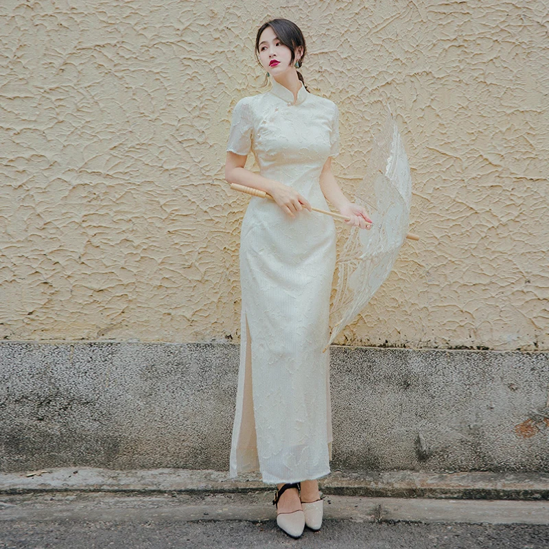 

2019 new fashion women's dresses Summer embroidered classical long cheongsam retro mid-length dress