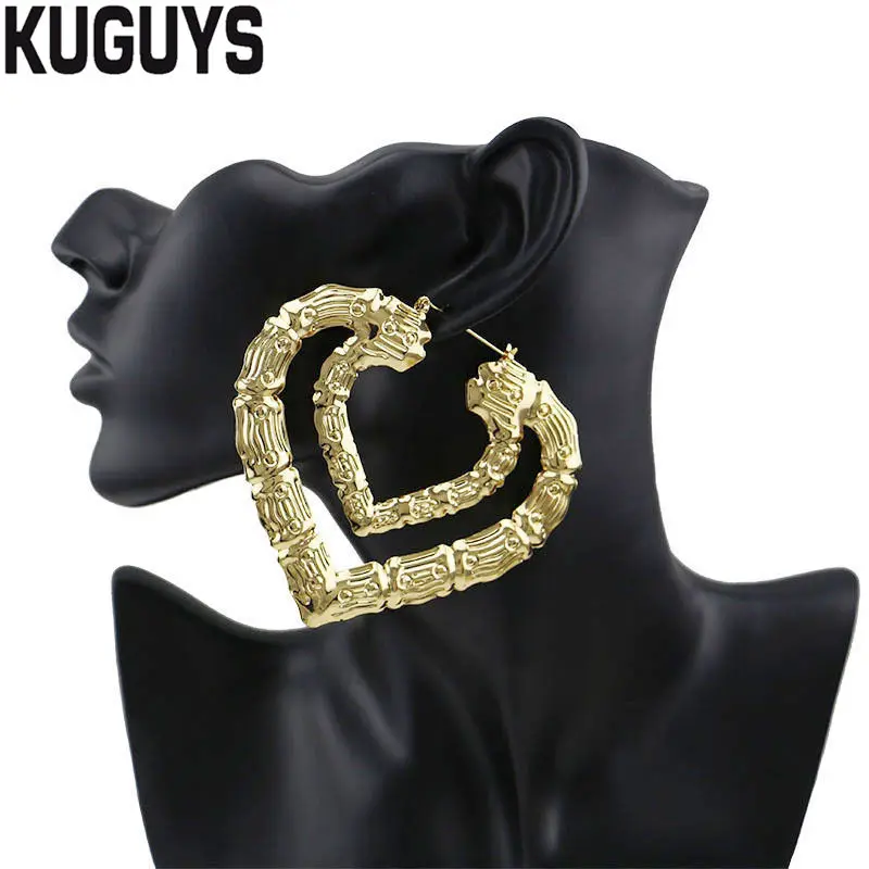 KUGUYS хип-хоп золотые бамбуковые обручи серьги для женщин круглые супер большие Серьги Pendientes модные Brincos модные ювелирные изделия Oorbelle