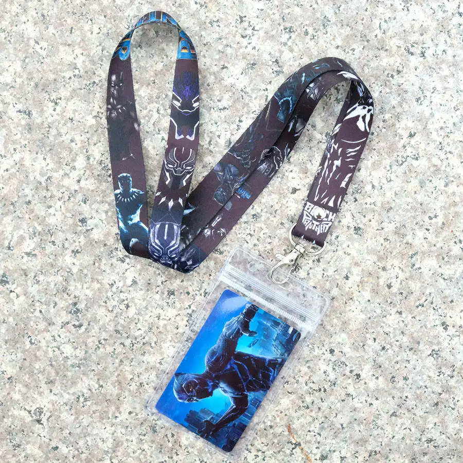 

Black Panther Keychain lanyard neck strap ID Badge Protector Case Pass Gym Mobile USB Holder Hang Rope