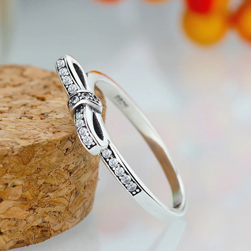 New arrival Silver Color Personality Bowknot Stackable Brand Ring Micro Pave CZ for Women Wedding Jewelry Gift