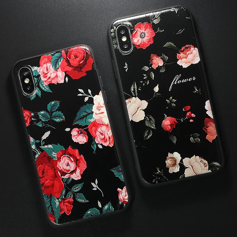 

SoCouple Flower Pattern Soft TPU Case For iphone 6 6S 7 8 plus X XR Xs max 3D Relief Phone Cases Floral Capa Back Cover