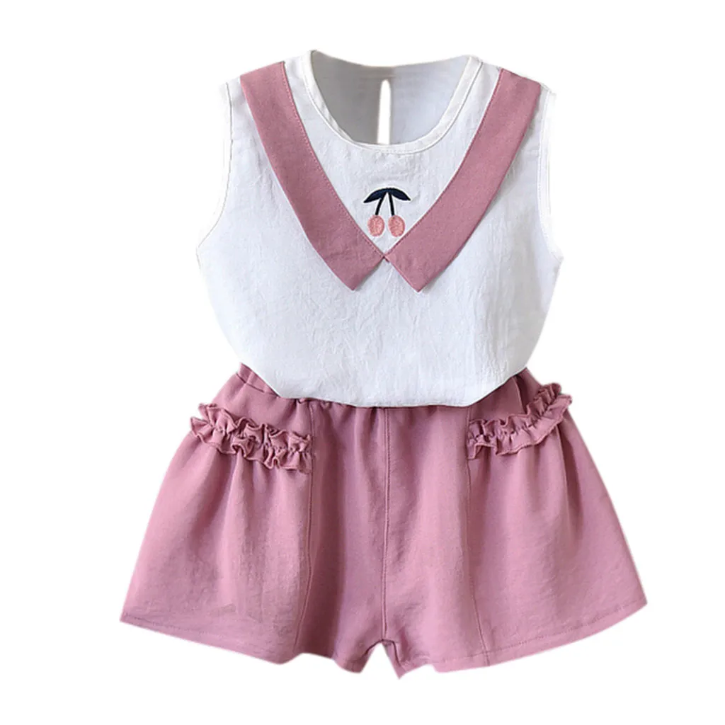 

Baby Clothes Set Toddler Kids Baby Girls Outfits Clothes Cherry Vest shirt Tops+Shorts 2PCS Set Kids Top Shirts