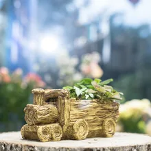 Resin Cart Truck Train Artificial Driftwood Planter Flower Pot Sculpture Succulent Planter for Decoration No Plants