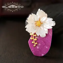 GLSEEVO роскошное, с натуральным камнем перламутр цветок брошь булавки пчелиный воск броши для женщин двойной применение дизайнер ювелирные