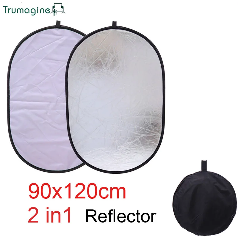 

90x120CM 2 in 1 Silver&White Portable Collapsible Photo Studio Light Reflector Photography Reflector Oval Camera Accessories