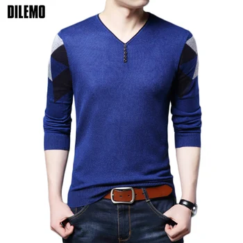 

2020 New Autumn Winter Fashion Brand Clothing Pullover Mens Sweaters V Neck Slim Fit Knitting Patterns Button Sweaters For Men