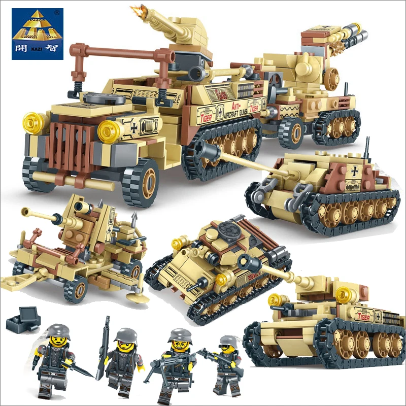 

KAZI 82031 Second World War Military tank building blocks miniature guns 4 in 1 toys for children