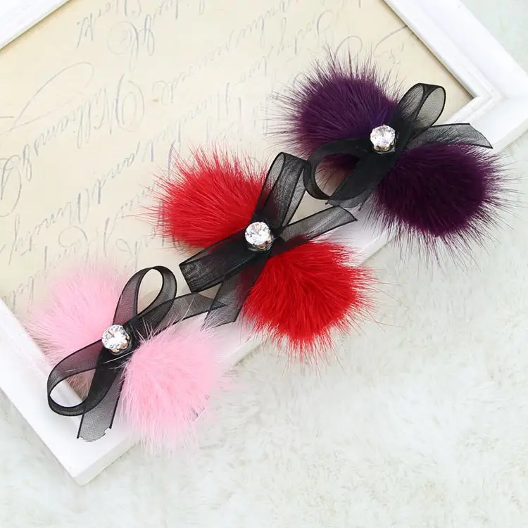 20pcs Cute Winter Fluff Fur Hairpins Hair Accessories Mesh bowknot Hair