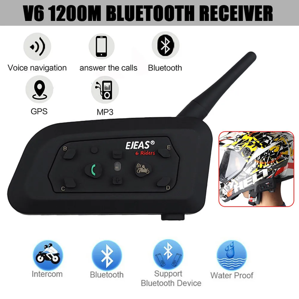 

2018 New 1 pcs V6 Pro 1200M multi BT Interphone Wireless Motorcycle Helmet Bluetooth Headset Intercom for 6 Rider