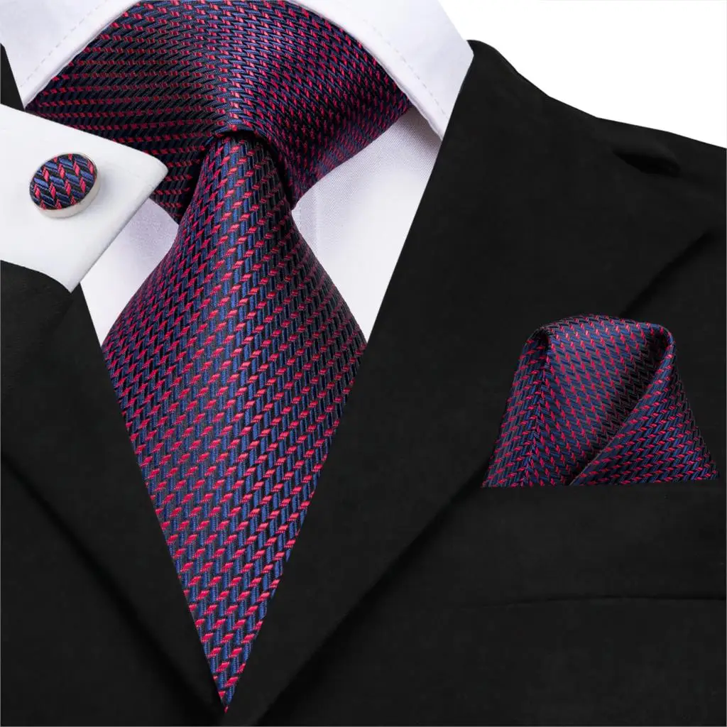 C 3123 Hi Tie Шелковый мужской галстук фиолетовый носовой платок запонки набор модный