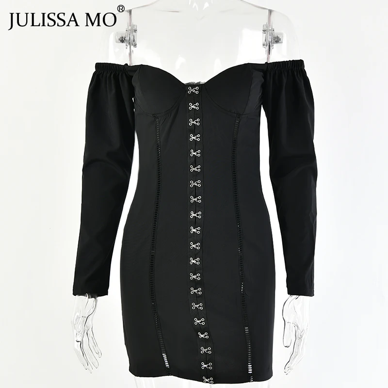 Женское платье с открытыми плечами JULISSA MO без бретелек рюшами и длинными рукавами