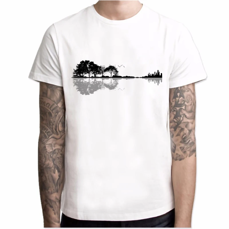

T Shirt Men Fun Nature Guitar Fashion Summer O-Neck White Short Sleeve Top T-Shirt Homme